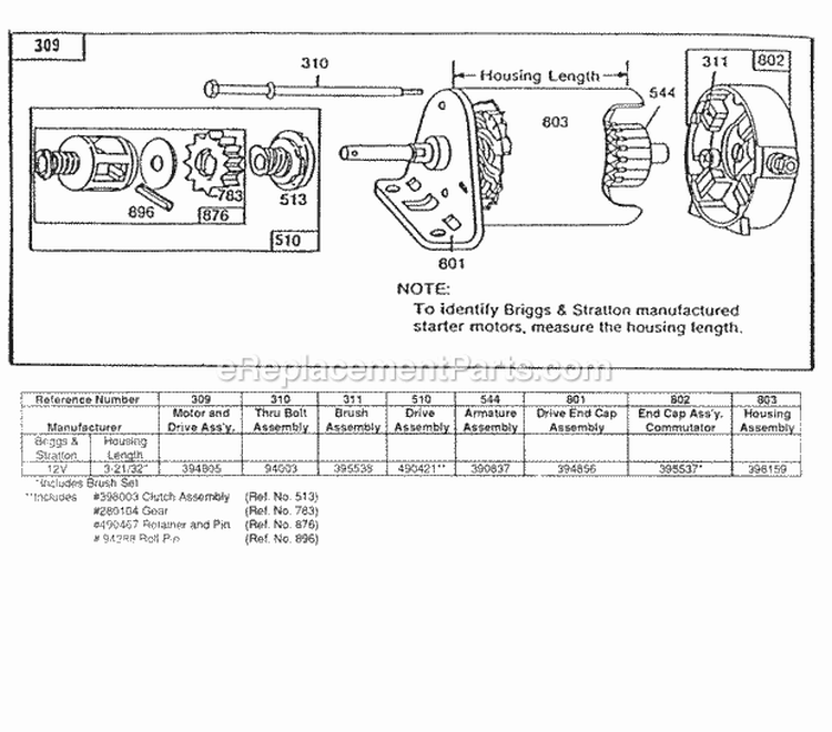 Electric Start And Chart Diagram and Parts List for  Briggs and Stratton Engine